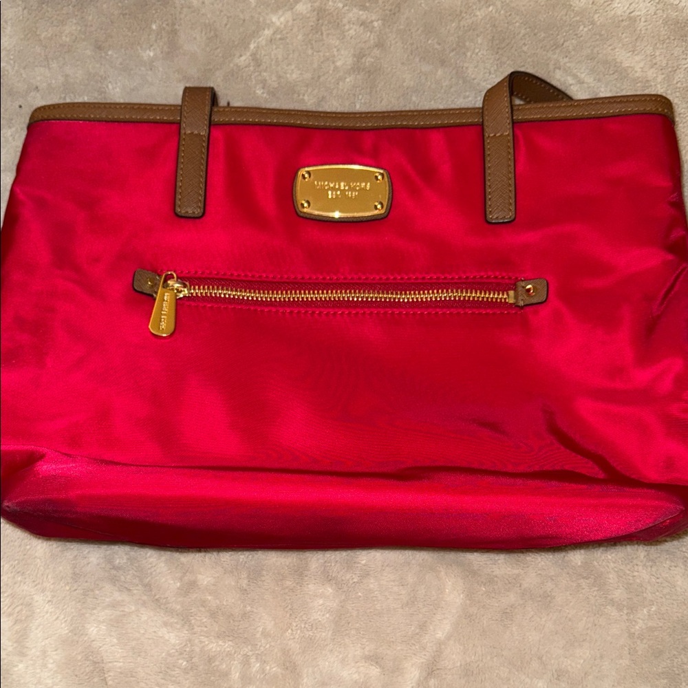Michael Kors Vibrant Red Tote with Tan Accents